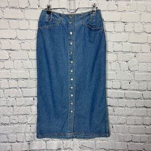 Route 66 Vintage 90s Denim Blue Jean Button Down Midi Skirt Cotton Size 15/16